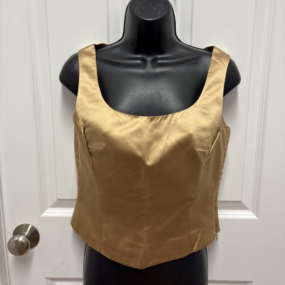 Escada Vintage 90's Gold 100%‎ Silk Sleeveless Lined Tank Top Blouse Side Zip
